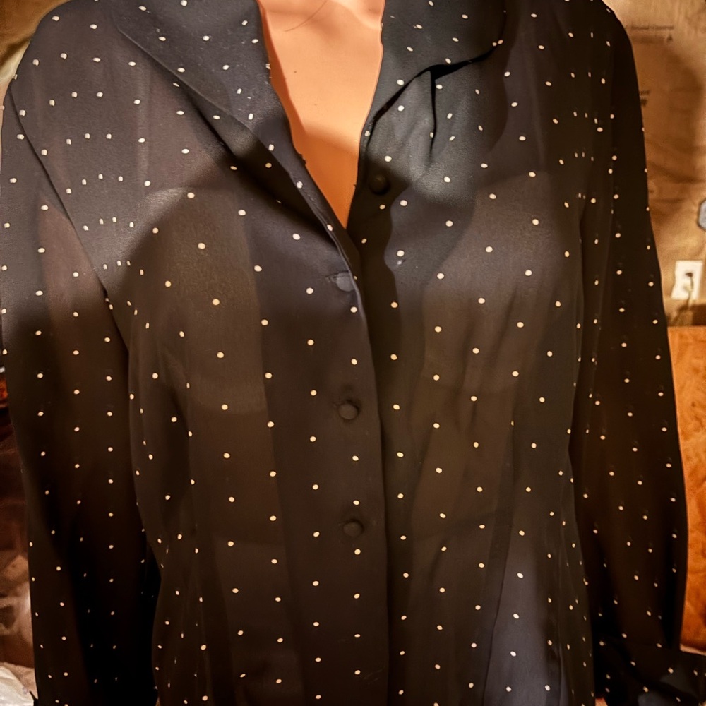 Ladies Andrea Viccaro Polka Dot Black Blouse Size M